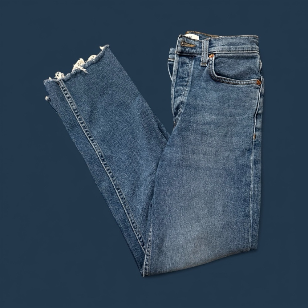 Re/Done Classic Denim Jeans Distressed Hem Vintage Wash Size 24